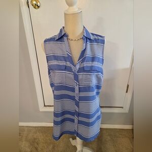 New York & Company Blue and White Striped Sleeveless Shirt